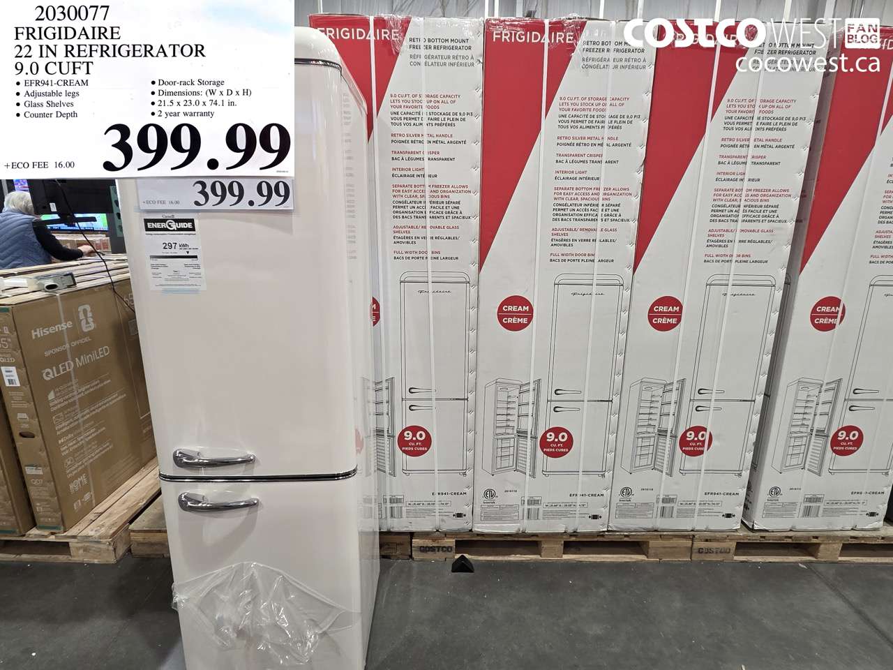 2030077 FRIGIDAIRE 22 IN REFRIGERATOR 9.0 CUFT $399.99