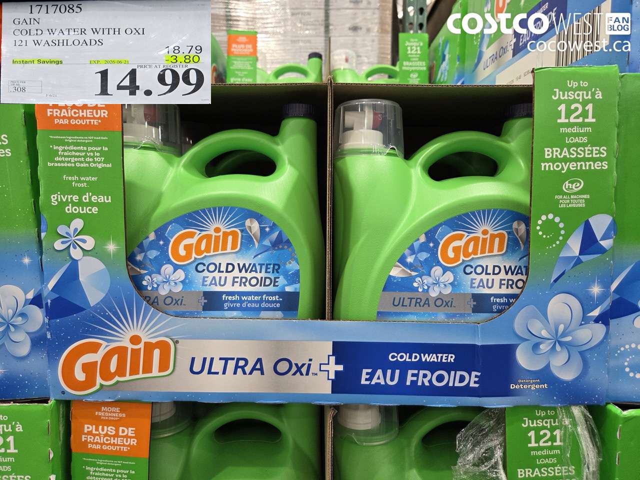 1717085 GAIN COLD WATER WITH OXI 121 WASHLOADS ($3.80 INSTANT SAVINGS EXPIRES ON 2026-06-21) $14.99