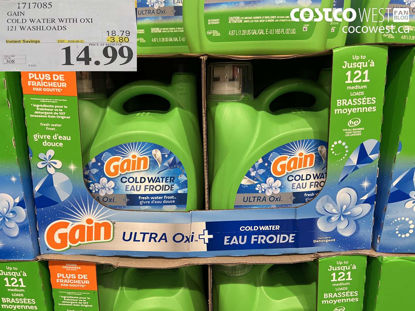 1717085 GAIN COLD WATER WITH OXI 121 WASHLOADS ($3.80 INSTANT SAVINGS EXPIRES ON 2026-06-21) $14.99