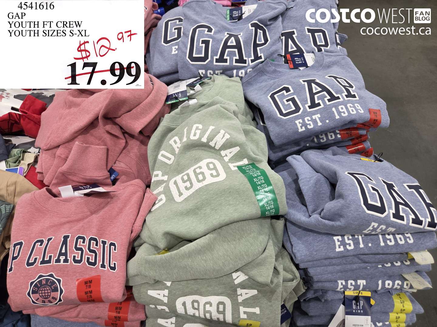 4541616 GAP YOUTH FT CREW YOUTH SIZES S-XL $12.97
