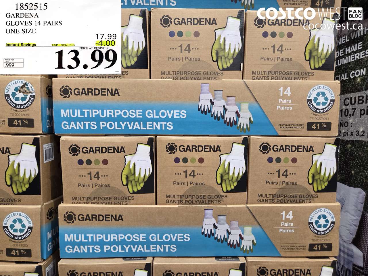 1852515 GARDENA GLOVES 14 PAIRS ONE SIZE ($4.00 INSTANT SAVINGS EXPIRES ON 2026-07-05) $13.99
