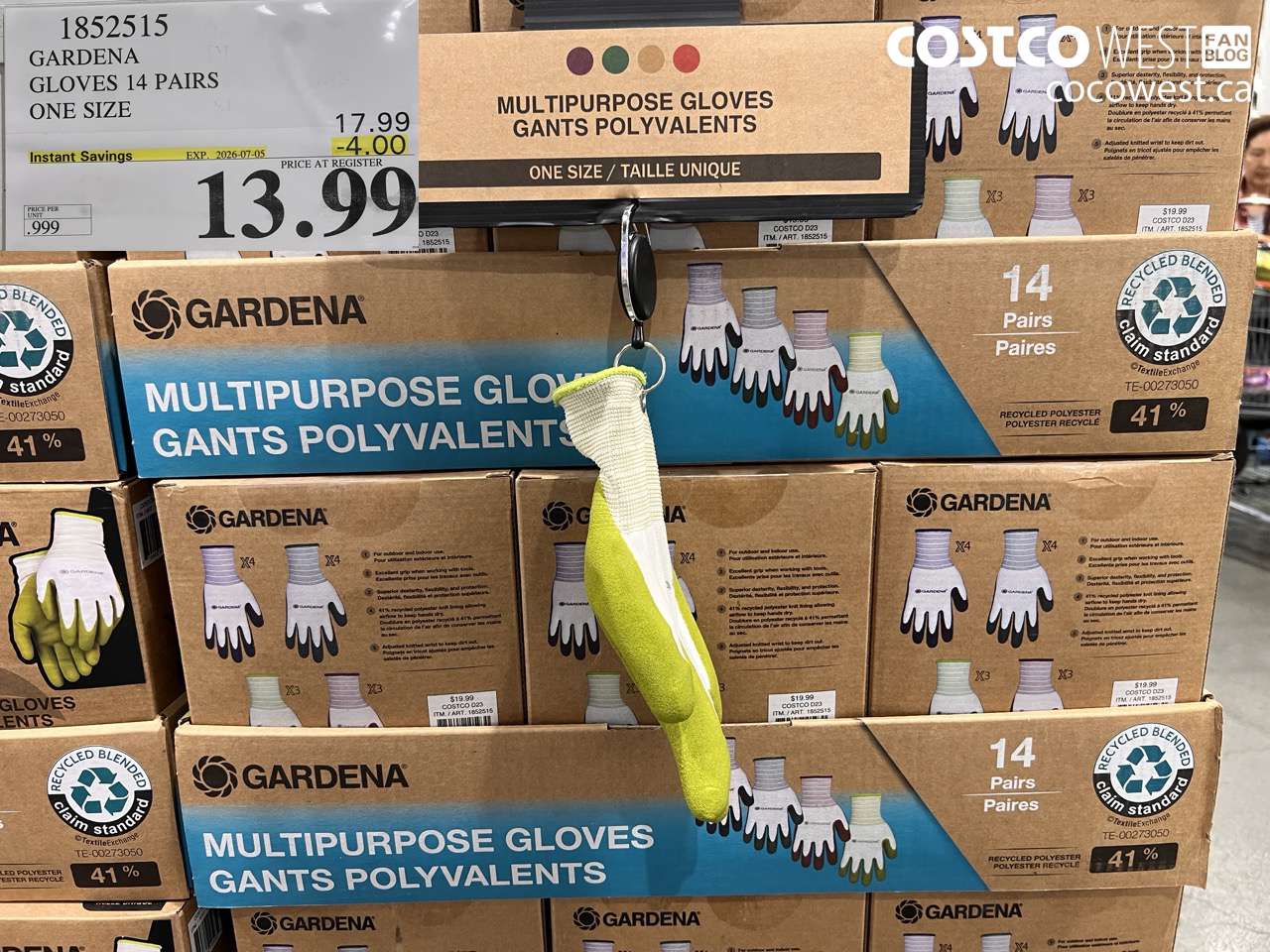 1852515 GARDENA GLOVES 14 PAIRS ONE SIZE ($4.00 INSTANT SAVINGS EXPIRES ON 2026-07-05) $13.99