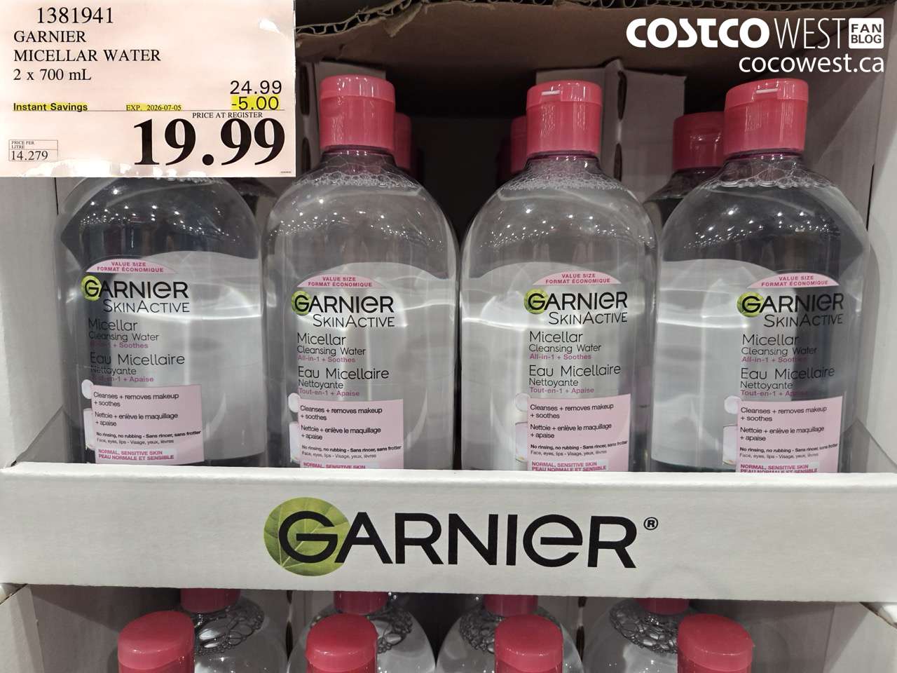1381941 GARNIER MICELLAR WATER 2 X 700 ML ($5.00 INSTANT SAVINGS EXPIRES ON 2026-07-05) $19.99