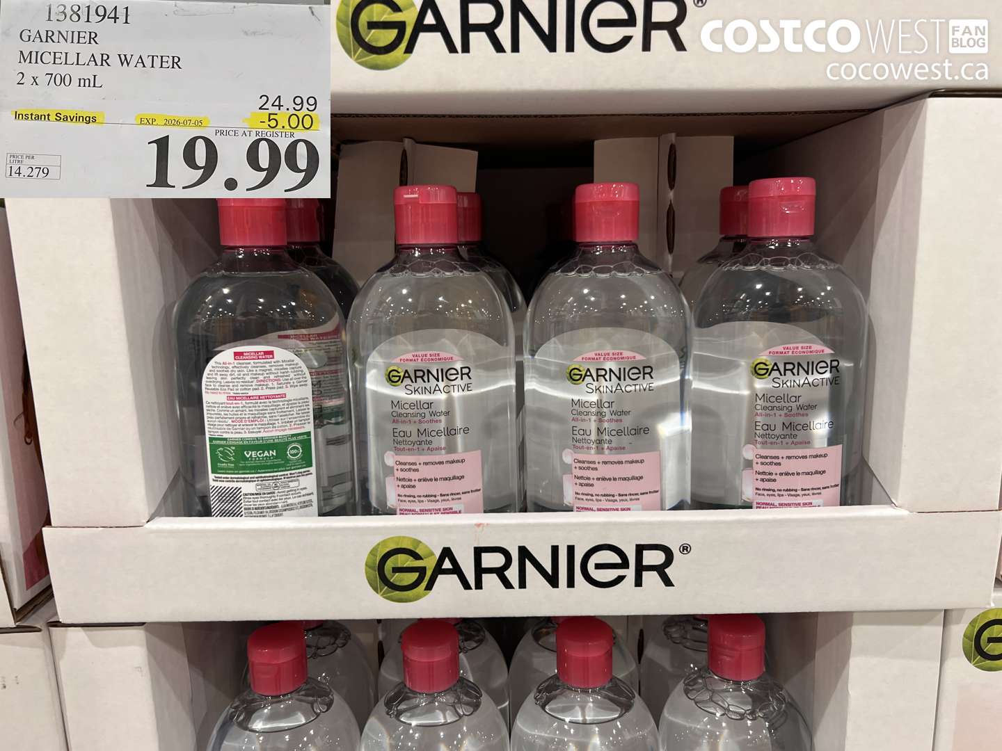 1381941 GARNIER MICELLAR WATER 2 X 700 ML ($5.00 INSTANT SAVINGS EXPIRES ON 2026-07-05) $19.99