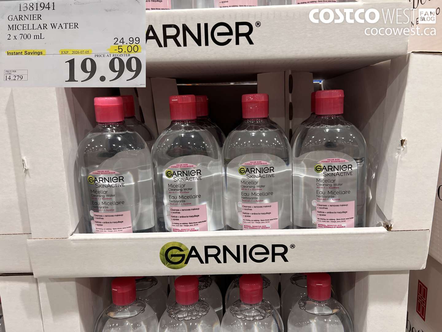 1381941 GARNIER MICELLAR WATER 2 X 700 ML ($5.00 INSTANT SAVINGS EXPIRES ON 2026-07-05) $19.99