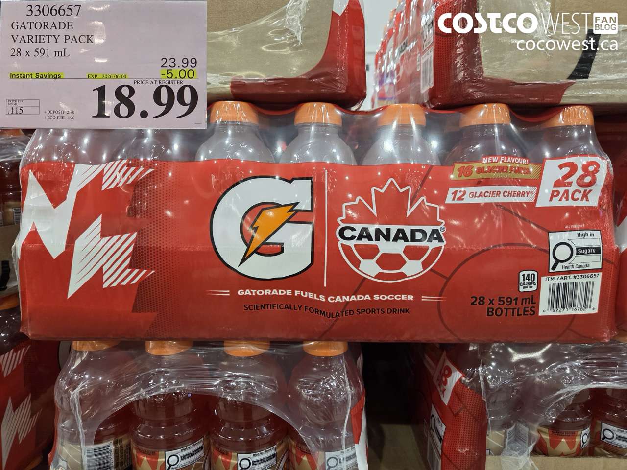 3306657 GATORADE VARIETY PACK 28 X 591 ML ($5.00 INSTANT SAVINGS EXPIRES ON 2026-06-04) $18.99