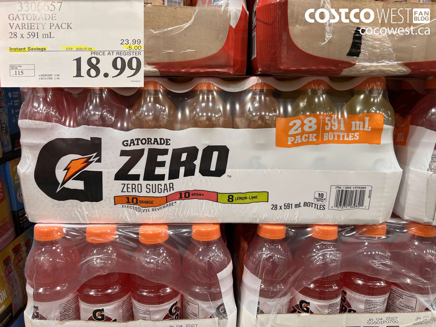 3306657 GATORADE VARIETY PACK 28 X 591 ML ($5.00 INSTANT SAVINGS EXPIRES ON 2026-07-05) $18.99