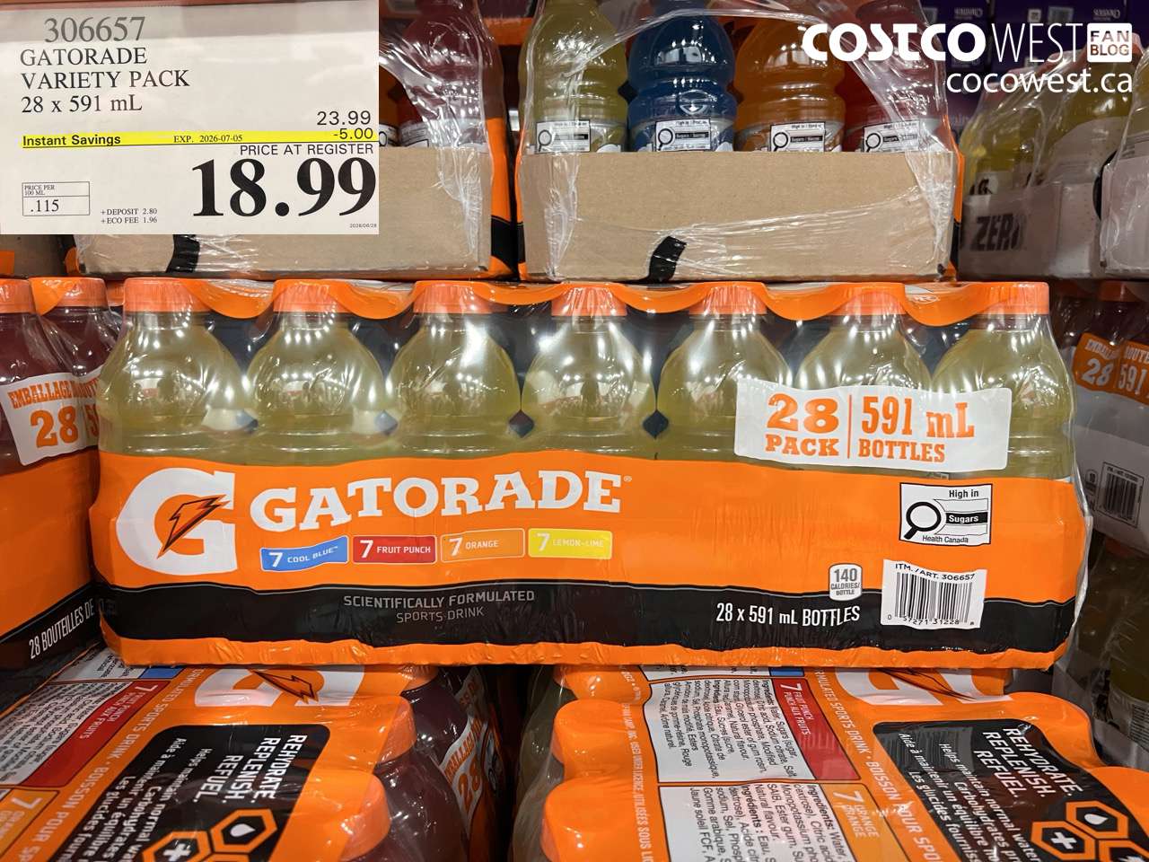 306657 GATORADE VARIETY PACK 28 X 591 ML ($5.00 INSTANT SAVINGS EXPIRES ON 2026-07-05) $18.99