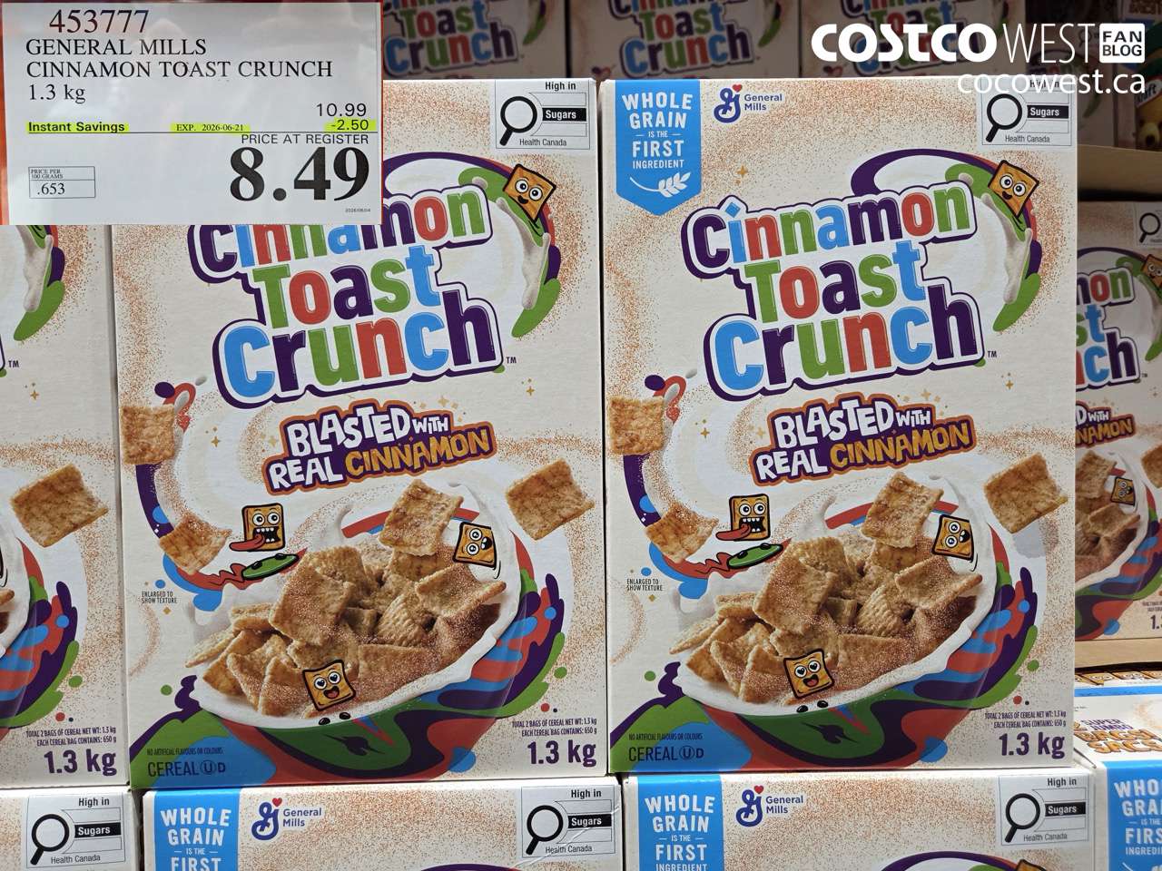453777 GENERAL MILLS CINNAMON TOAST CRUNCH 1.3 KG ($2.50 INSTANT SAVINGS EXPIRES ON 2026-06-21) $8.49