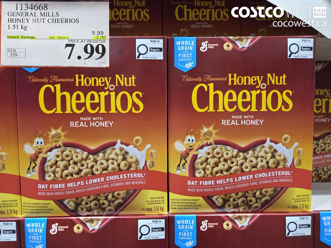 1134668 GENERAL MILLS HONEY NUT CHEERIOS 1.51 KG ($2.00 INSTANT SAVINGS EXPIRES ON 2026-06-21) $7.99