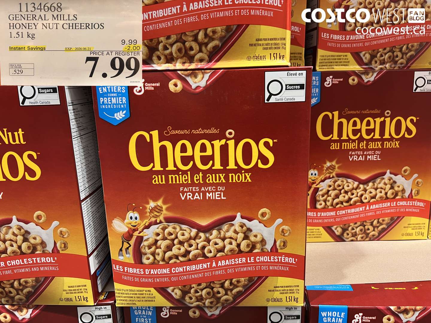1134668 GENERAL MILLS HONEY NUT CHEERIOS 1.51 KG ($2.00 INSTANT SAVINGS EXPIRES ON 2026-06-21) $7.99