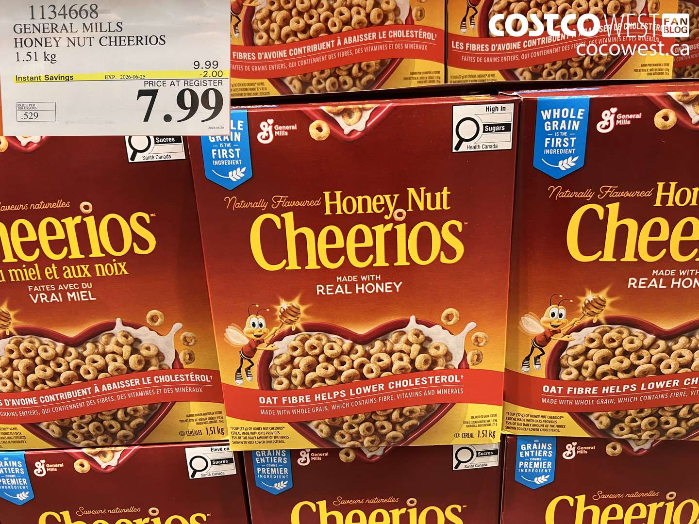 1134668 GENERAL MILLS HONEY NUT CHEERIOS 1.51 KG ($2.00 INSTANT SAVINGS EXPIRES ON 2026-06-25) $7.99