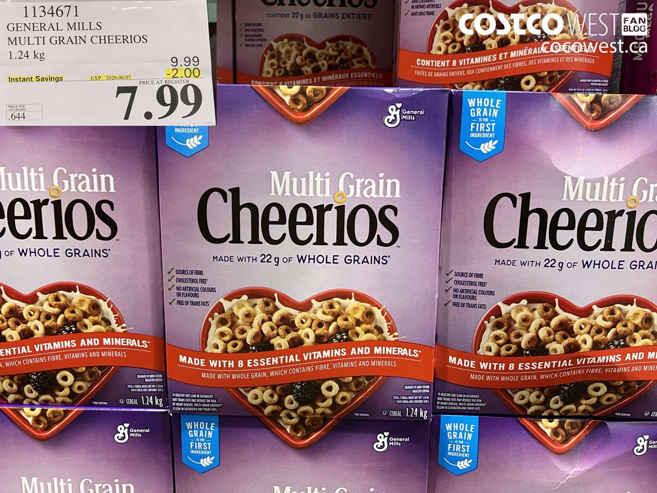 1134671 GENERAL MILLS MULTI GRAIN CHEERIOS 1.24 KG ($2.00 INSTANT SAVINGS EXPIRES ON 2026-06-07) $7.99
