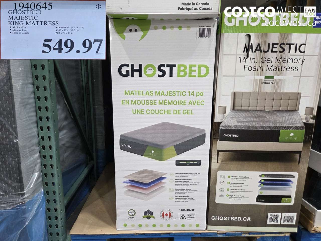 1940645 GHOSTBED MAJESTIC KING MATTRESS $549.97