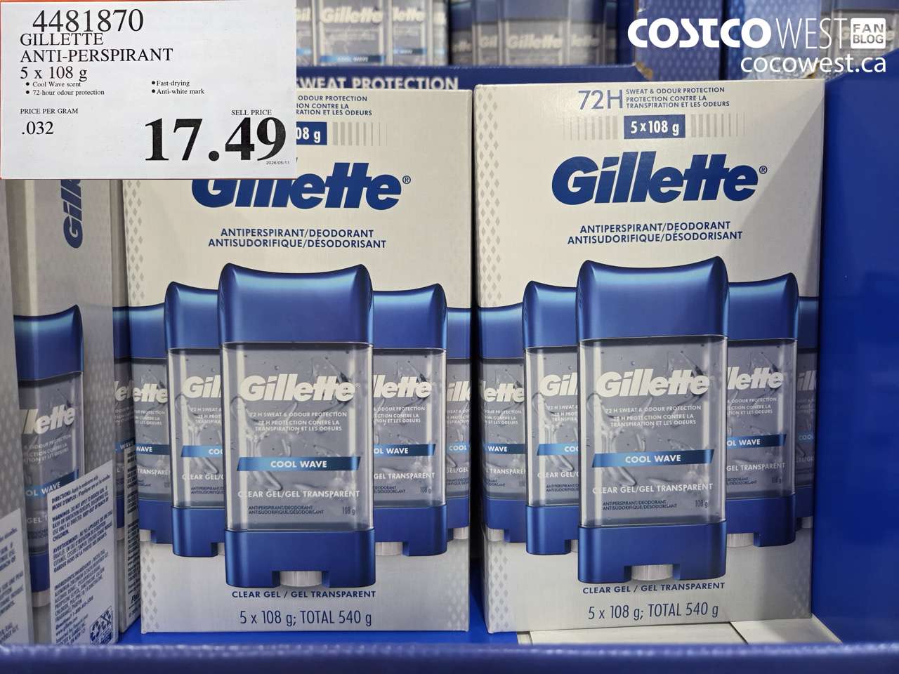4481870 GILLETTE ANTI-PERSPIRANT 5 X 108 G $17.49