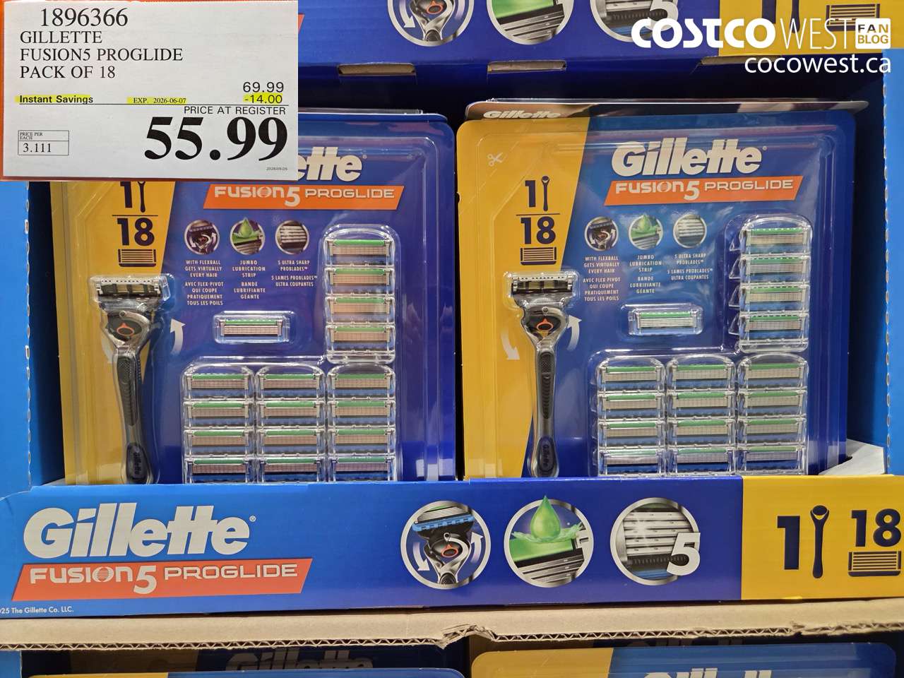1896366 GILLETTE FUSION5 PROGLIDE PACK OF 18 ($14.00 INSTANT SAVINGS EXPIRES ON 2026-06-07) $55.99