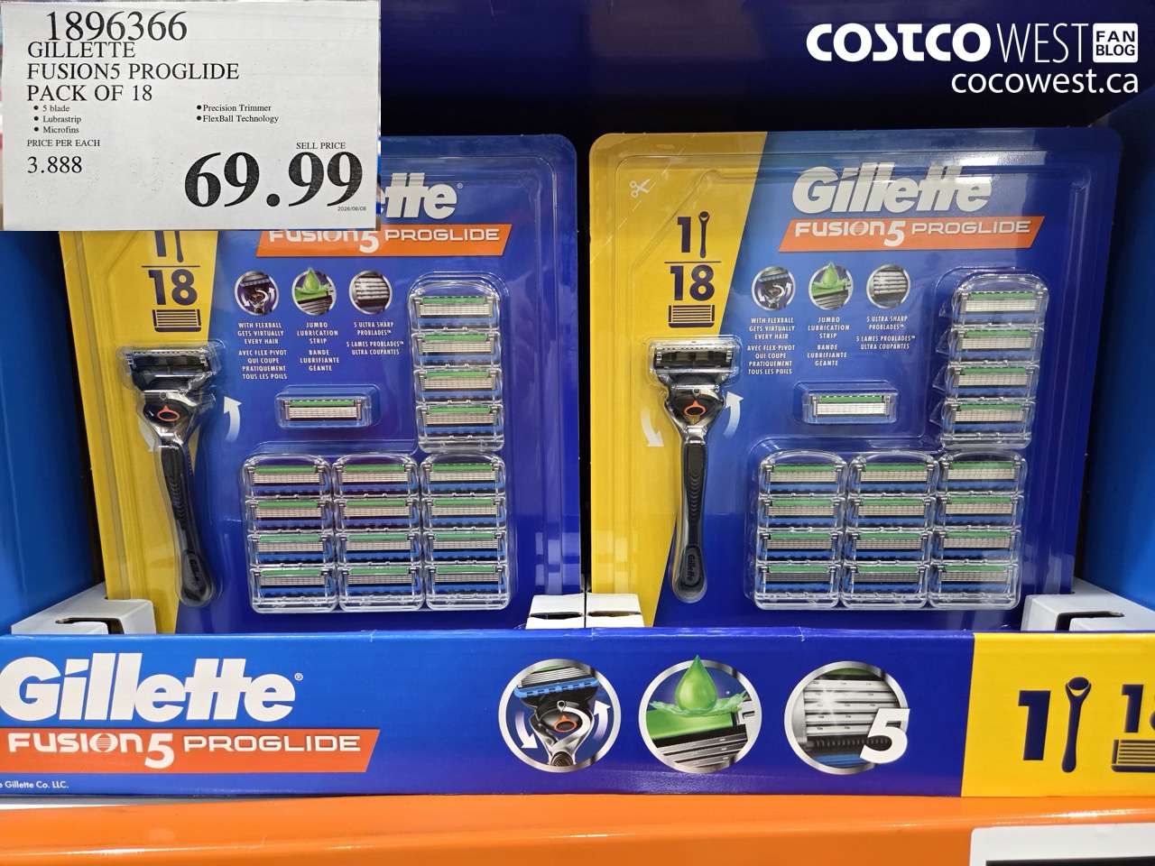 1896366 GILLETTE FUSION5 PROGLIDE PACK OF 18 $69.99