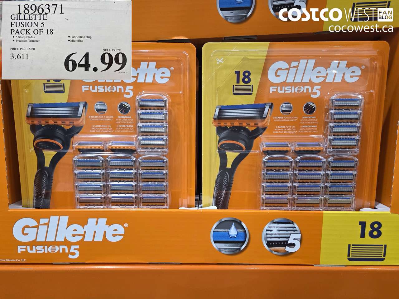 1896371 GILLETTE FUSION 5 PACK OF 18 $64.99