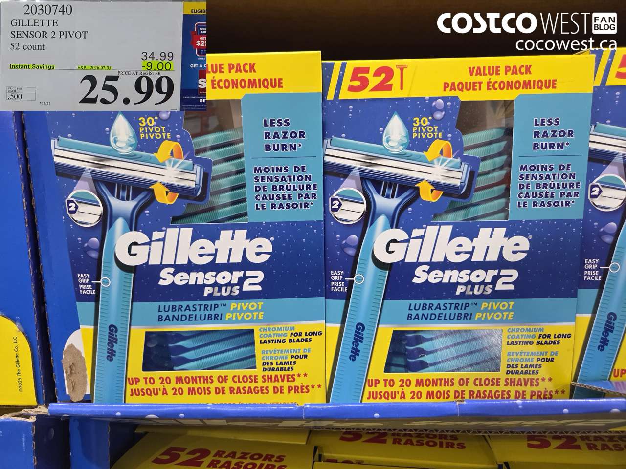 2030740 GILLETTE SENSOR 2 PIVOT 52 COUNT ($9.00 INSTANT SAVINGS EXPIRES ON 2026-07-05) $25.99