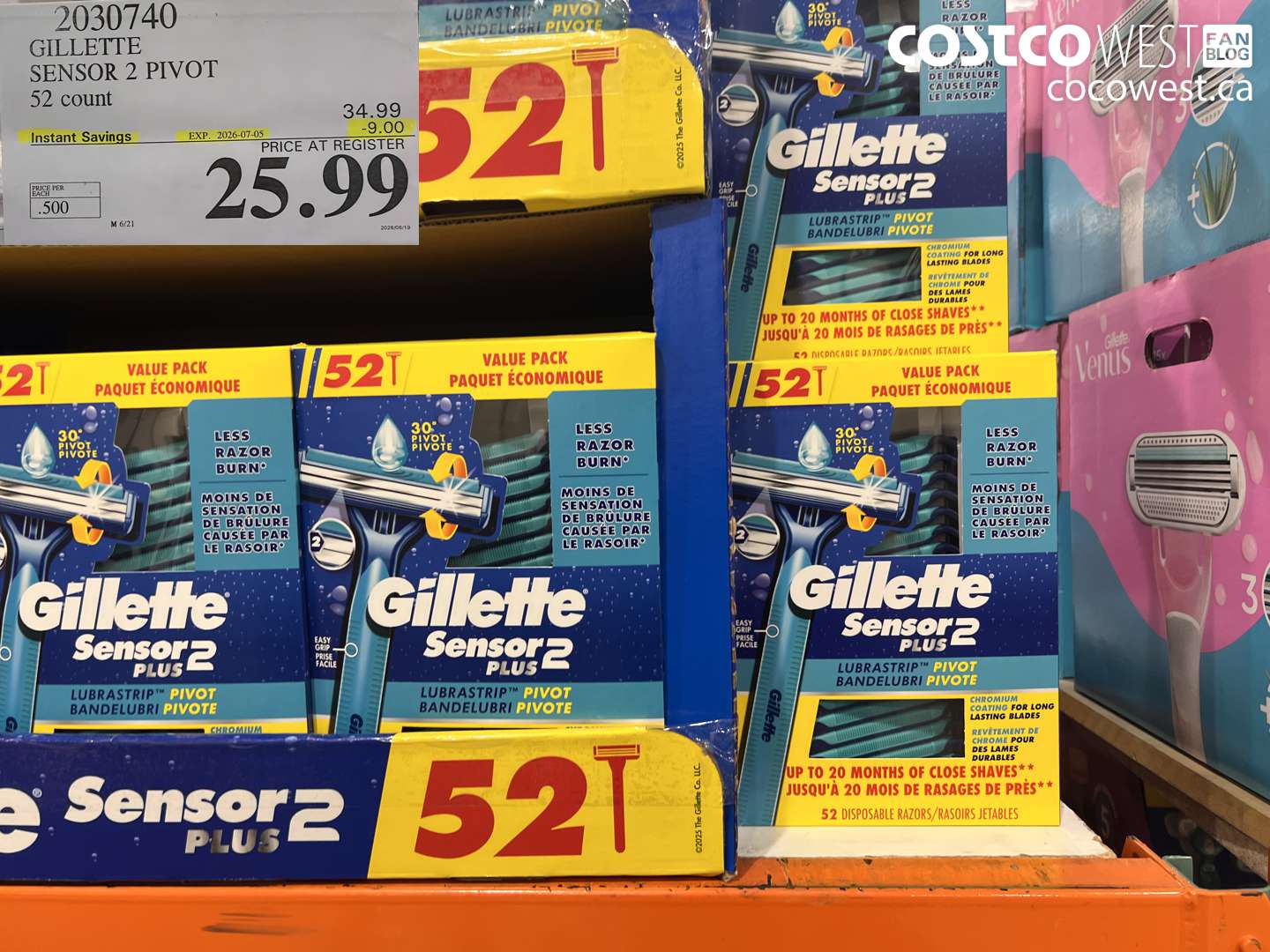 2030740 GILLETTE SENSOR 2 PIVOT 52 COUNT ($9.00 INSTANT SAVINGS EXPIRES ON 2026-07-05) $25.99