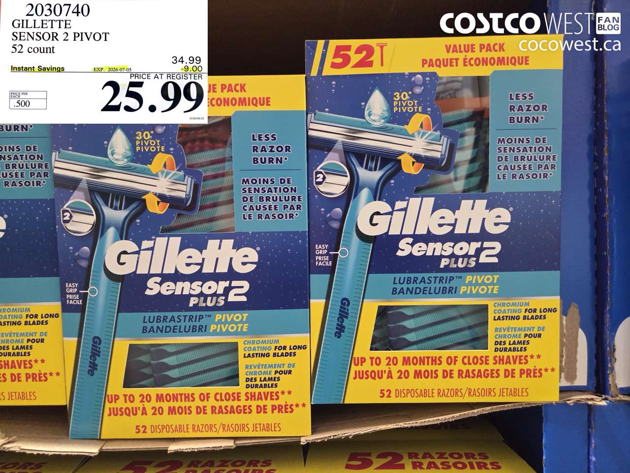 2030740 GILLETTE SENSOR 2 PIVOT 52 COUNT ($9.00 INSTANT SAVINGS EXPIRES ON 2026-07-05) $25.99