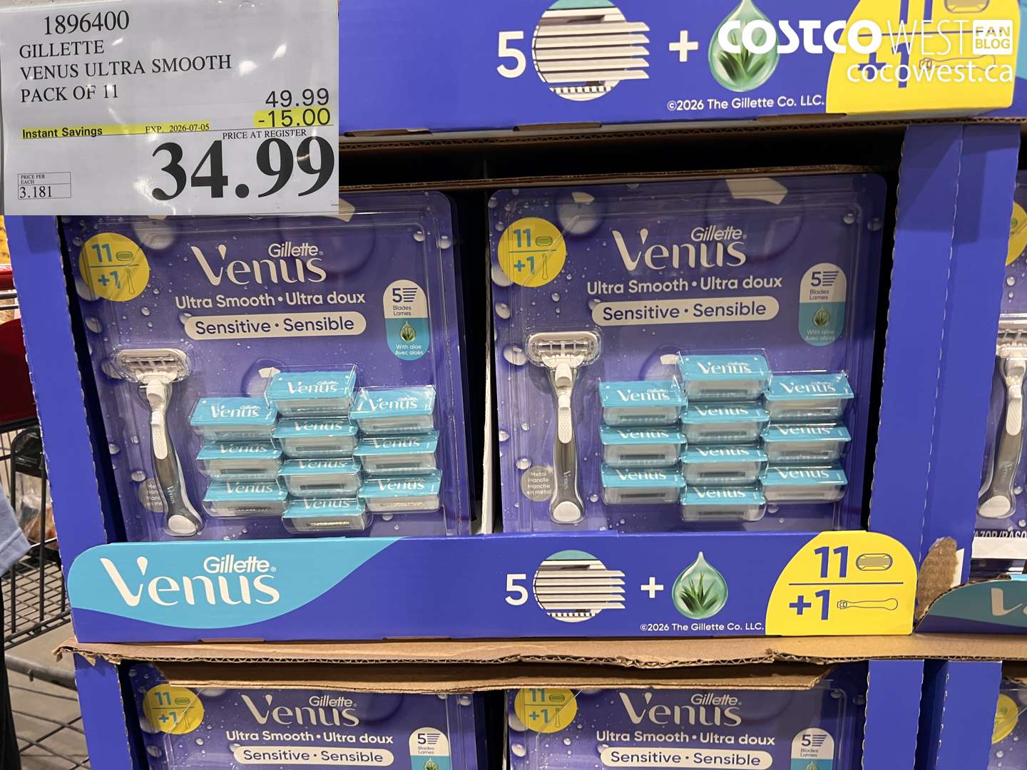 1896400 GILLETTE VENUS ULTRA SMOOTH PACK OF 11 ($15.00 INSTANT SAVINGS EXPIRES ON 2026-07-05) $34.99
