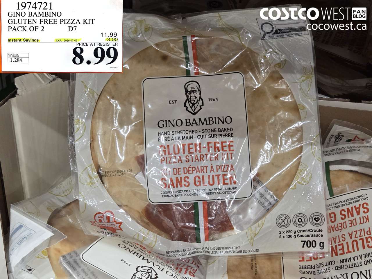 1974721 GINO BAMBINO GLUTEN FREE PIZZA KIT PACK OF 2 ($3.00 INSTANT SAVINGS EXPIRES ON 2026-07-05) $8.99