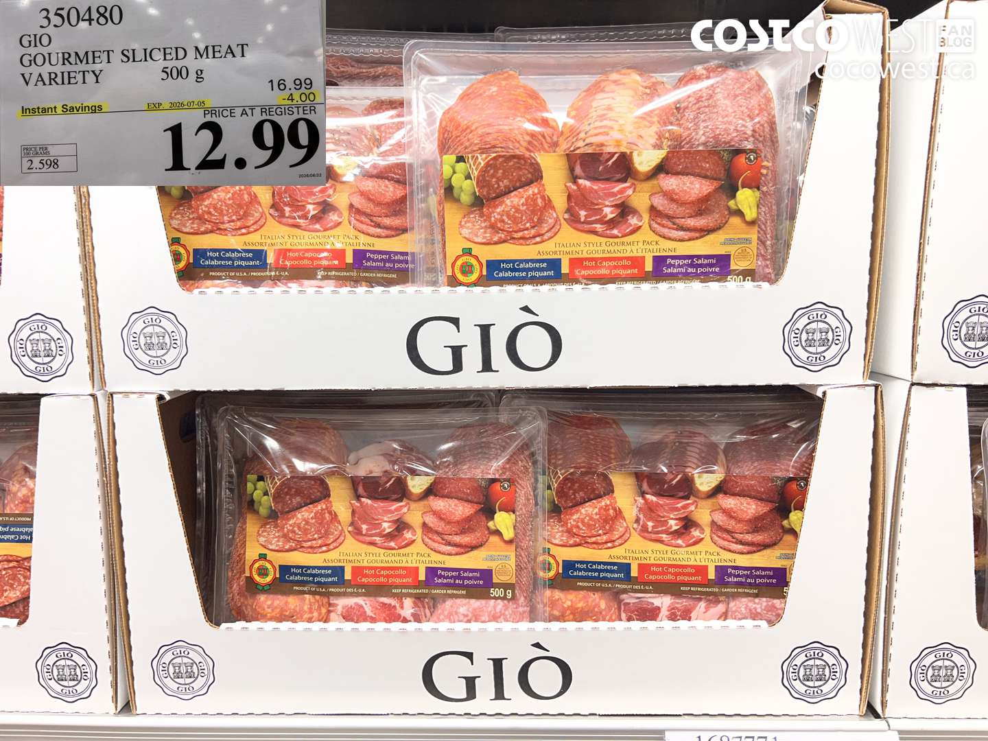 350480 GIO GOURMET SLICED MEAT VARIETY 500 G ($4.00 INSTANT SAVINGS EXPIRES ON 2026-07-05) $12.99