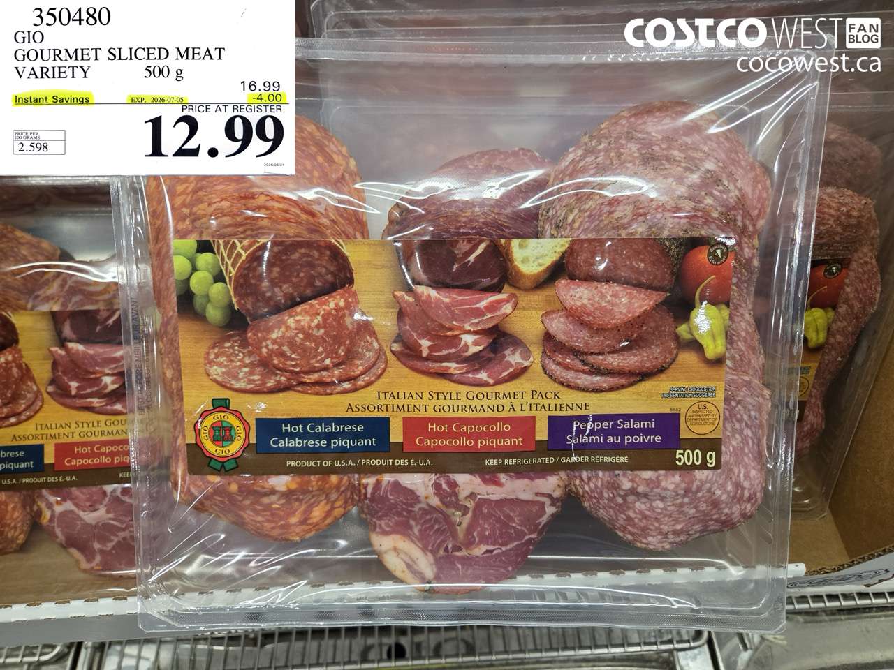 350480 GIO GOURMET SLICED MEAT VARIETY 500 G ($4.00 INSTANT SAVINGS EXPIRES ON 2026-07-05) $12.99