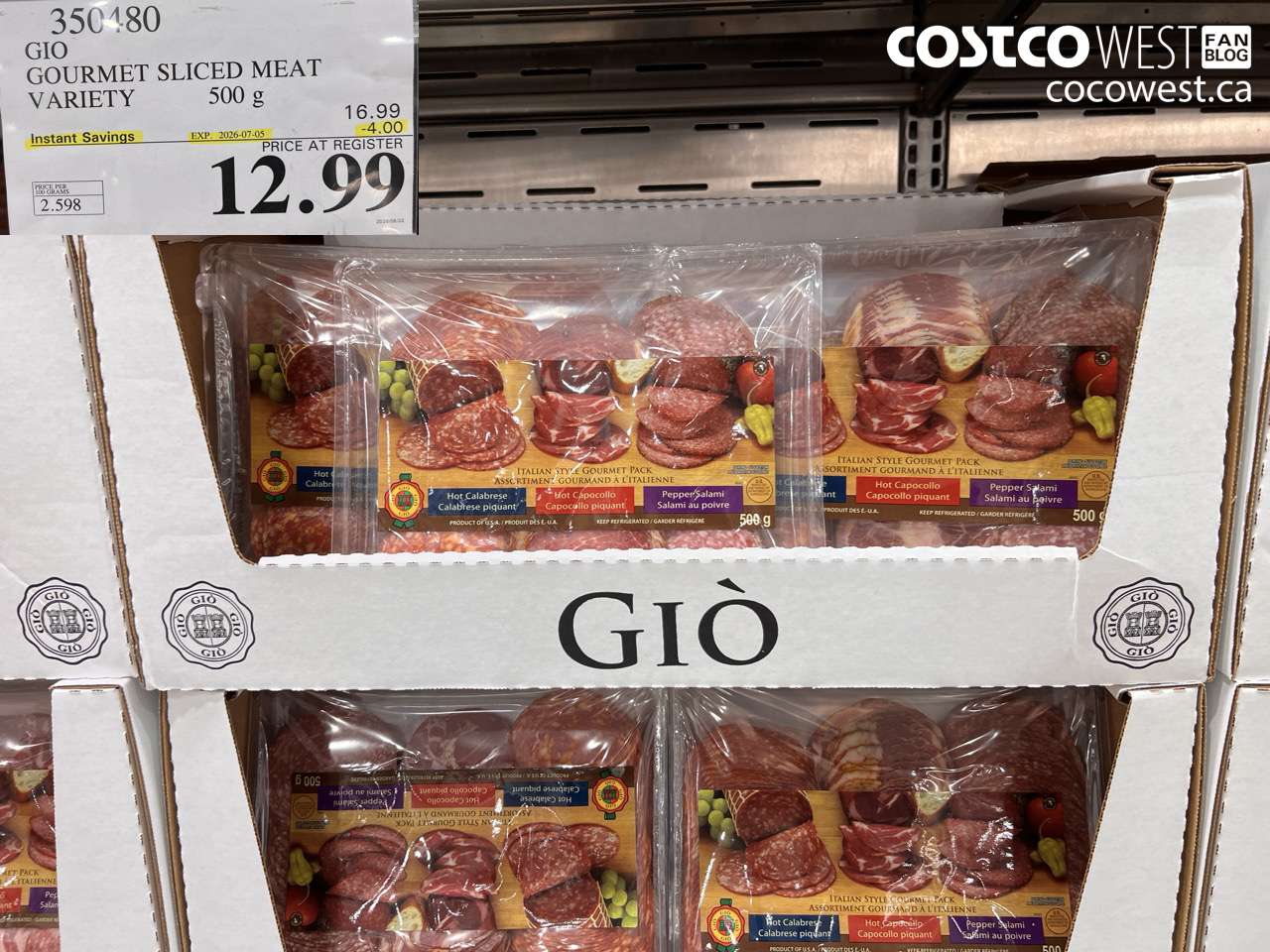 350480 GIO GOURMET SLICED MEAT VARIETY 500 G ($4.00 INSTANT SAVINGS EXPIRES ON 2026-07-05) $12.99