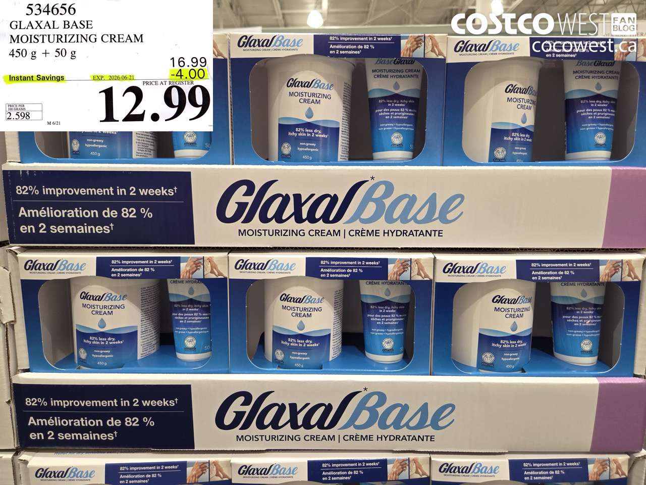 534656 GLAXAL BASE MOISTURIZING CREAM 450 G + 50 G ($4.00 INSTANT SAVINGS EXPIRES ON 2026-06-21) $12.99
