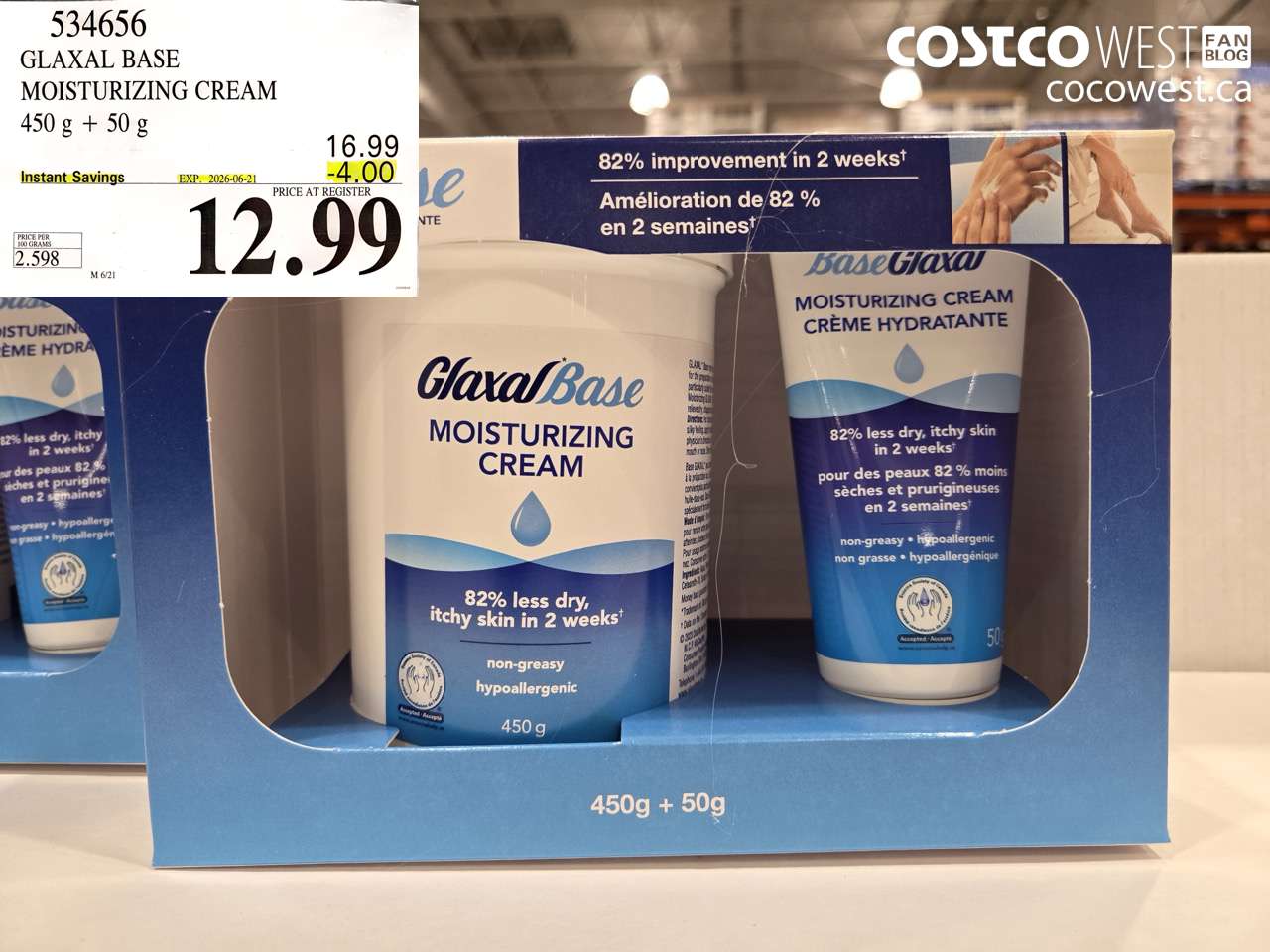 534656 GLAXAL BASE MOISTURIZING CREAM 450 G + 50 G ($4.00 INSTANT SAVINGS EXPIRES ON 2026-06-21) $12.99