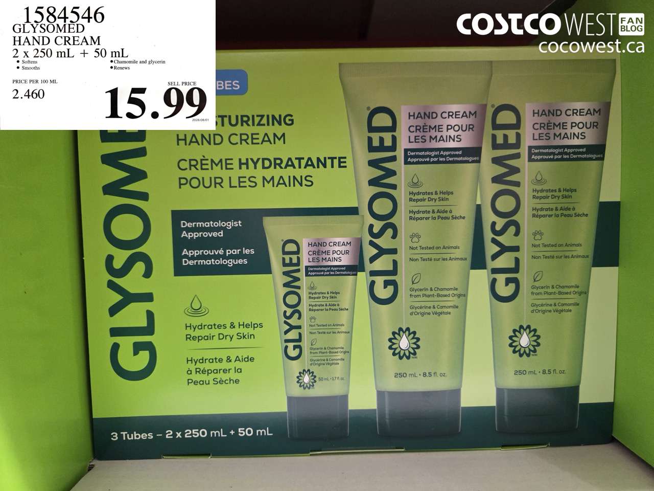 1584546 GLYSOMED HAND CREAM 2 X 250 ML + 50 ML $15.99