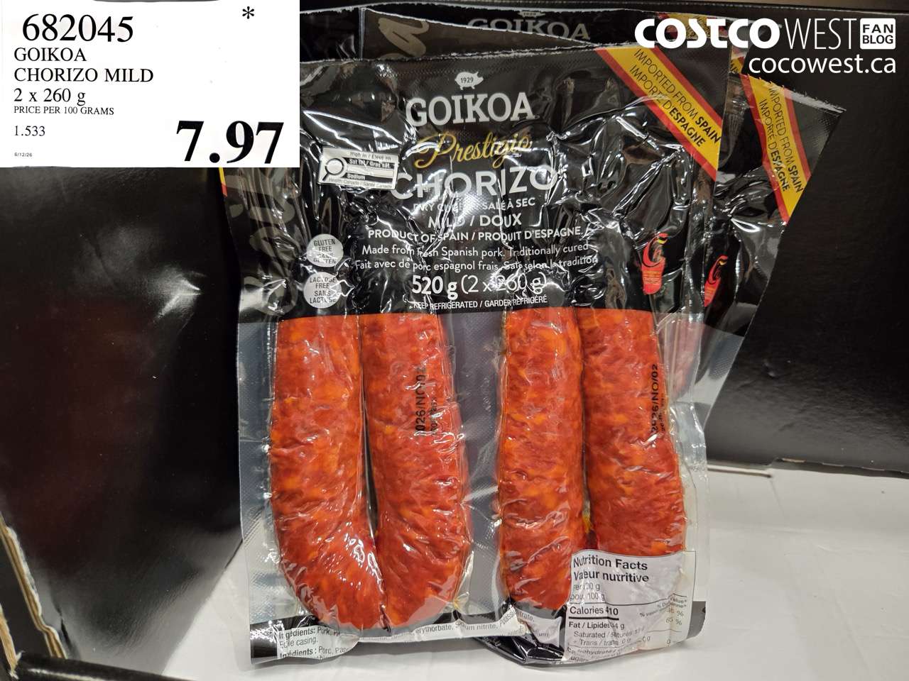 682045 GOIKOA CHORIZO MILD 2 X 260 G $7.97