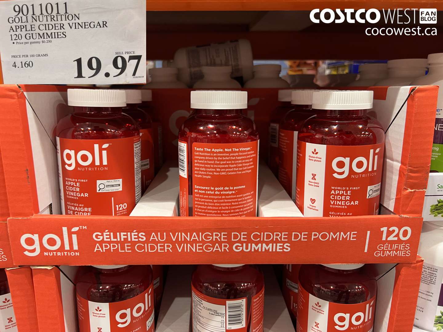 9011011 GOLI NUTRITION APPLE CIDER VINEGAR 120 GUMMIES $19.97