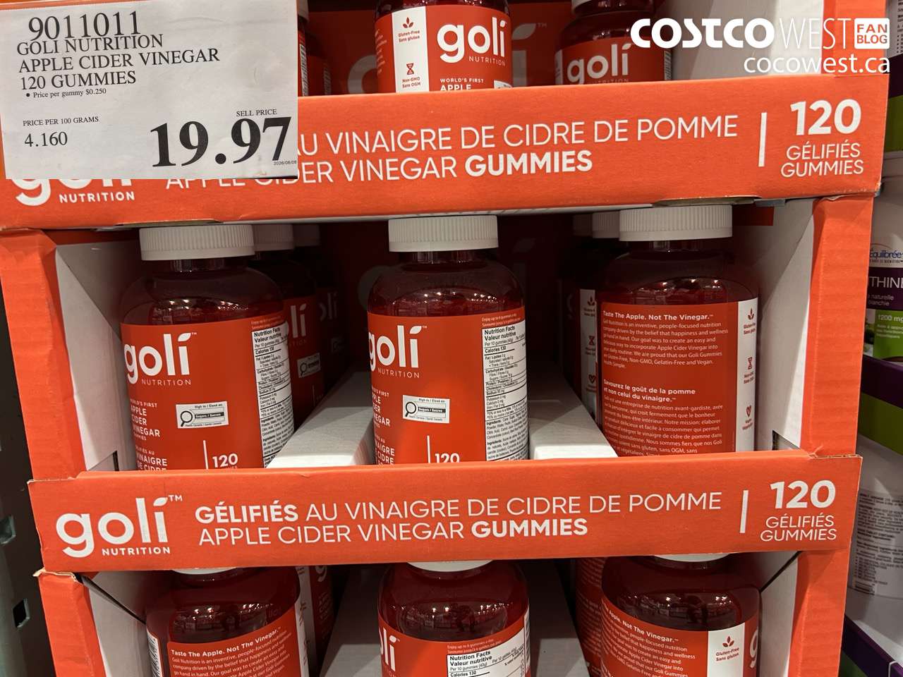 9011011 GOLI NUTRITION APPLE CIDER VINEGAR 120 GUMMIES $19.97