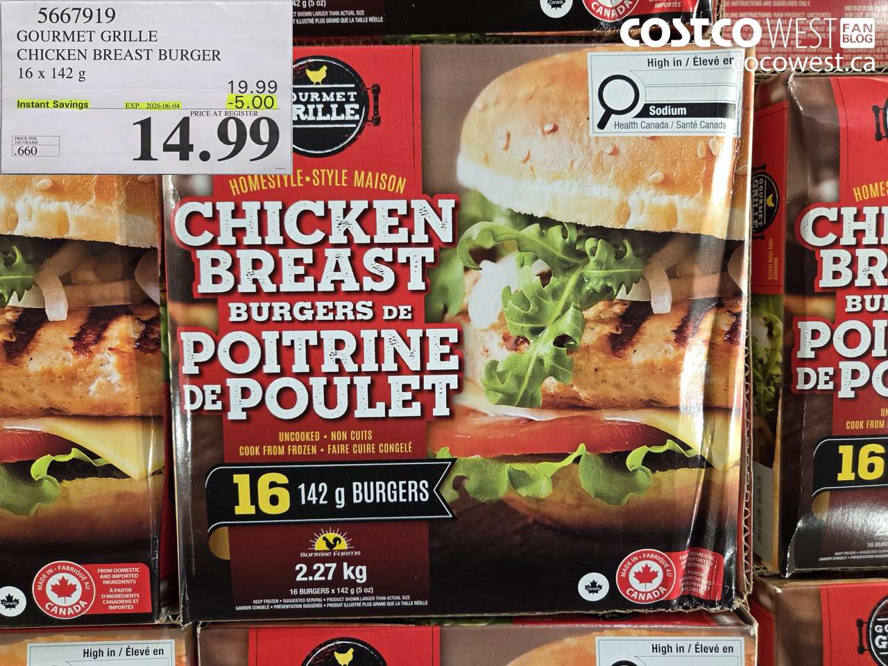 5667919 GOURMET GRILLE CHICKEN BREAST BURGER 16 X 142 G ($5.00 INSTANT SAVINGS EXPIRES ON 2026-06-04) $14.99