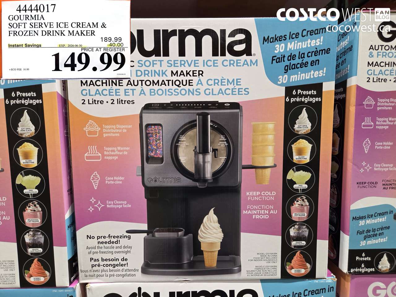 4444017 GOURMIA SOFT SERVE ICE CREAM & FROZEN DRINK MAKER ($40.00 INSTANT SAVINGS EXPIRES ON 2026-06-30) $149.99