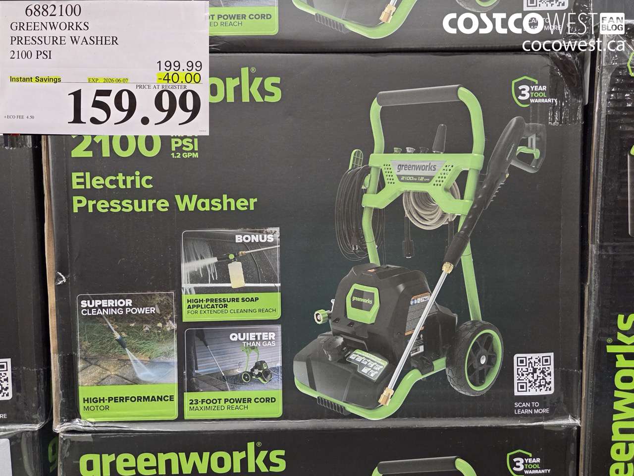 6882100 GREENWORKS PRESSURE WASHER 2100 PSI ($40.00 INSTANT SAVINGS EXPIRES ON 2026-06-07) $159.99