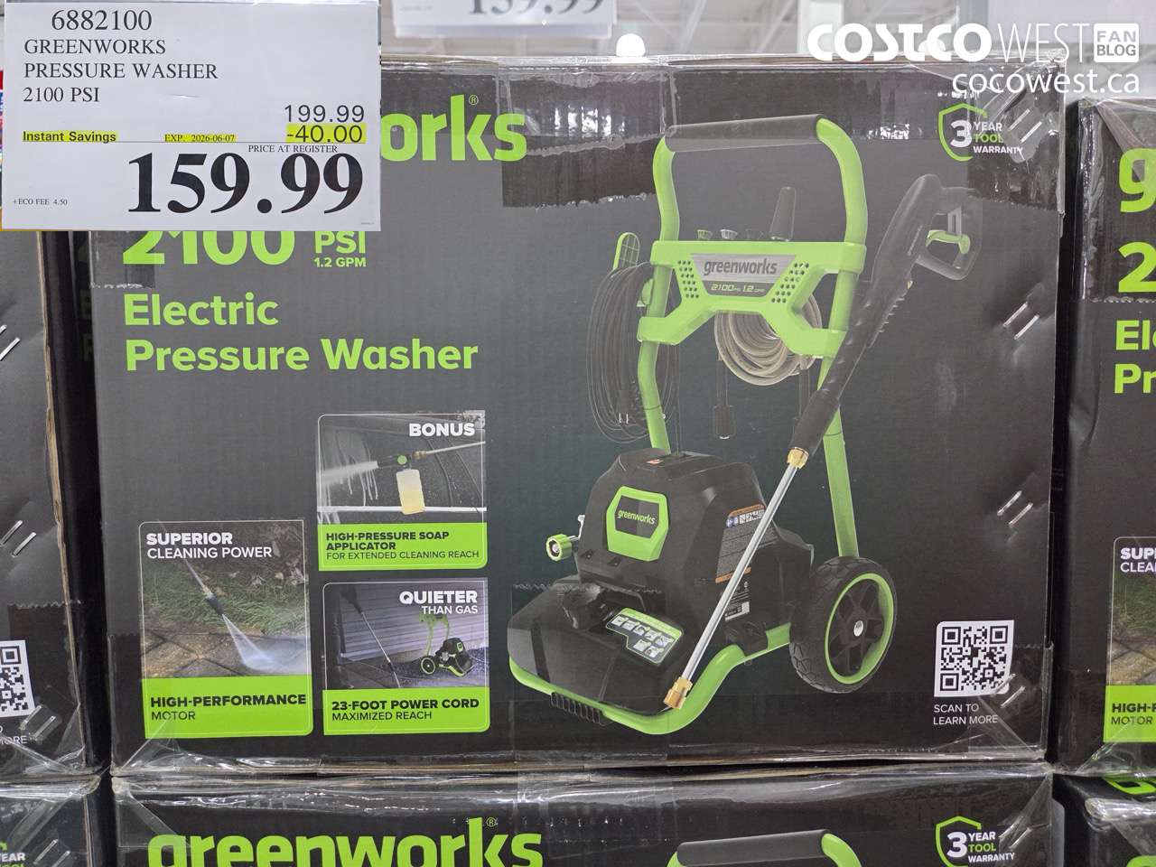 6882100 GREENWORKS PRESSURE WASHER 2100 PSI ($40.00 INSTANT SAVINGS EXPIRES ON 2026-06-07) $159.99