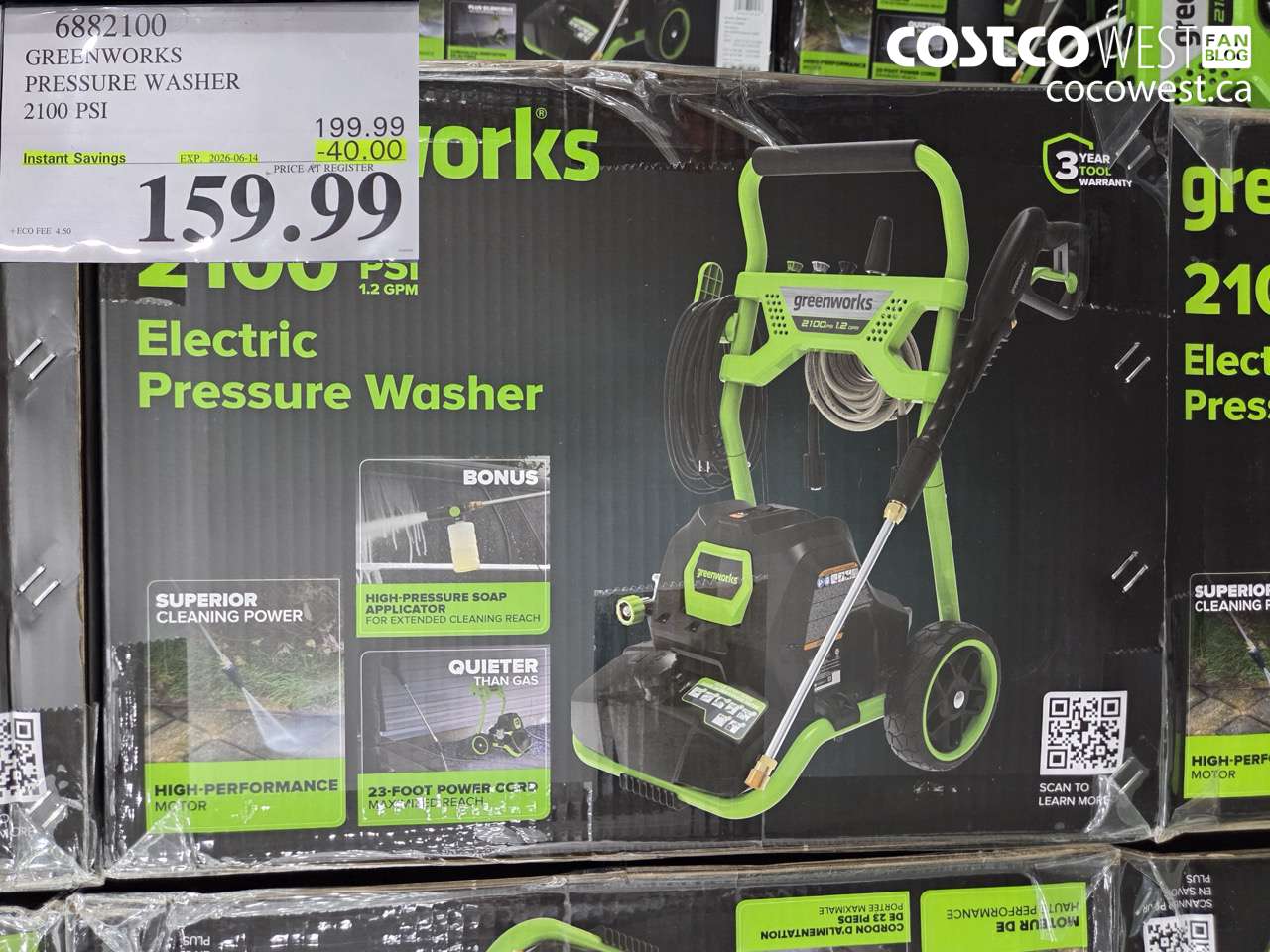 6882100 GREENWORKS PRESSURE WASHER 2100 PSI ($40.00 INSTANT SAVINGS EXPIRES ON 2026-06-14) $159.99