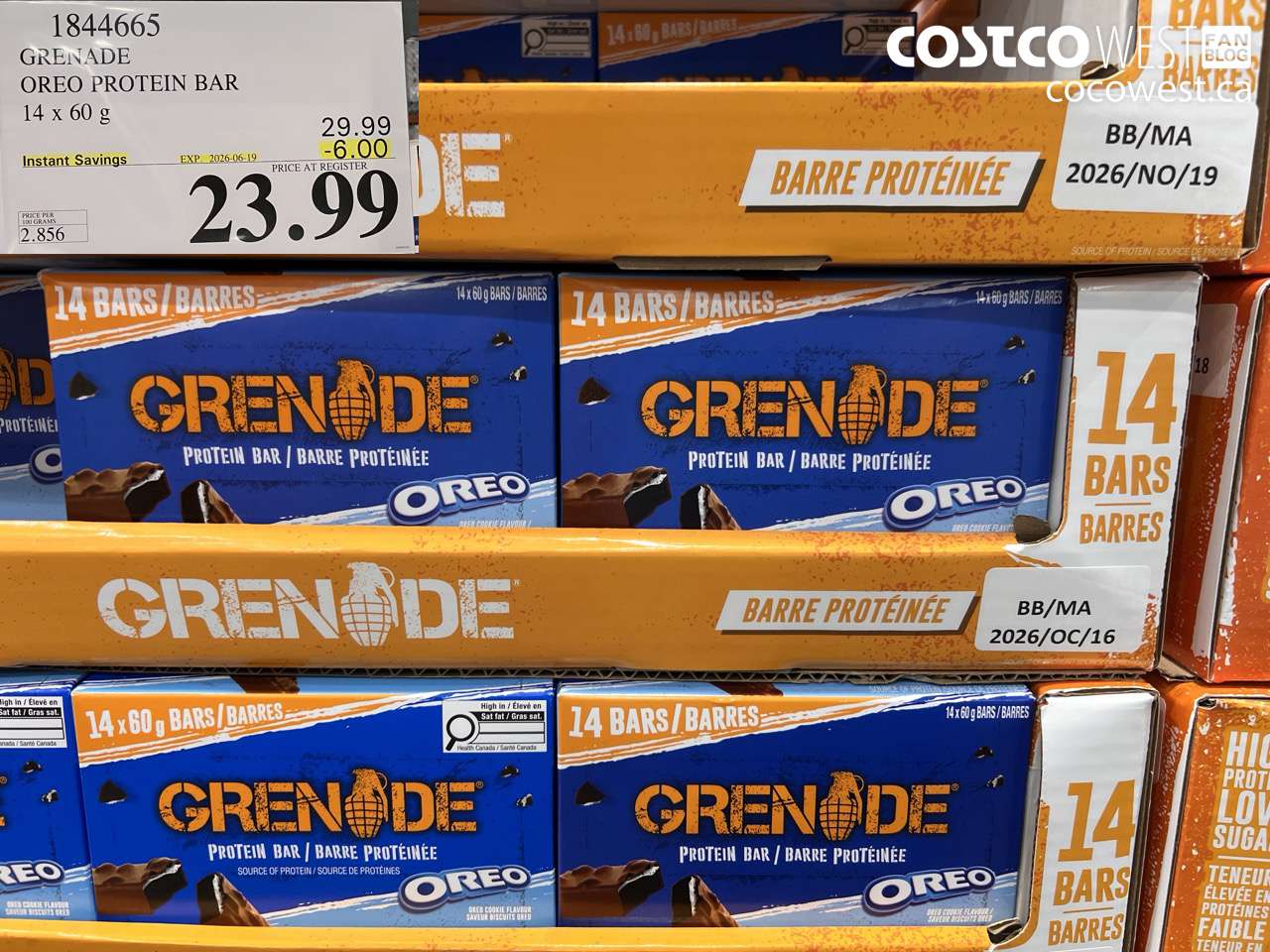 1844665 GRENADE OREO PROTEIN BAR 14 X 60 G ($6.00 INSTANT SAVINGS EXPIRES ON 2026-06-19) $23.99