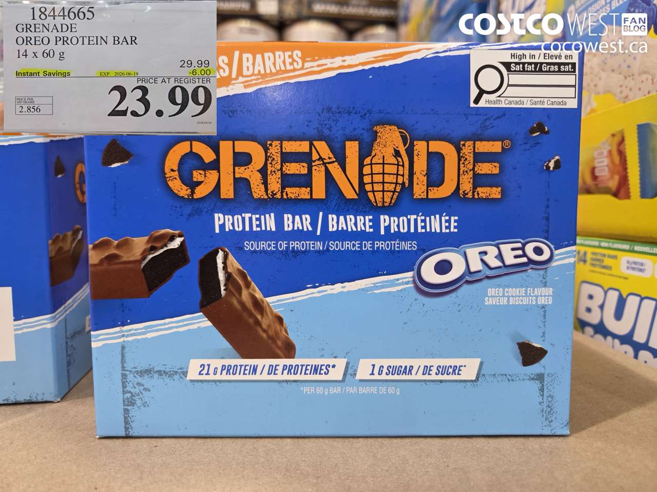 1844665 GRENADE OREO PROTEIN BAR 14 X 60 G ($6.00 INSTANT SAVINGS EXPIRES ON 2026-06-19) $23.99