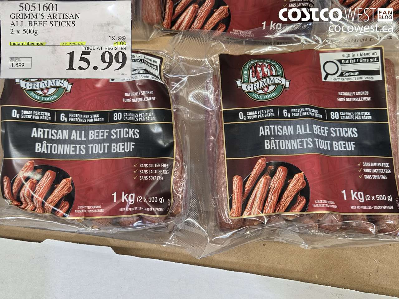5051601 GRIMM'S ARTISAN ALL BEEF STICKS 2 X 500G ($4.00 INSTANT SAVINGS EXPIRES ON 2026-06-14) $15.99