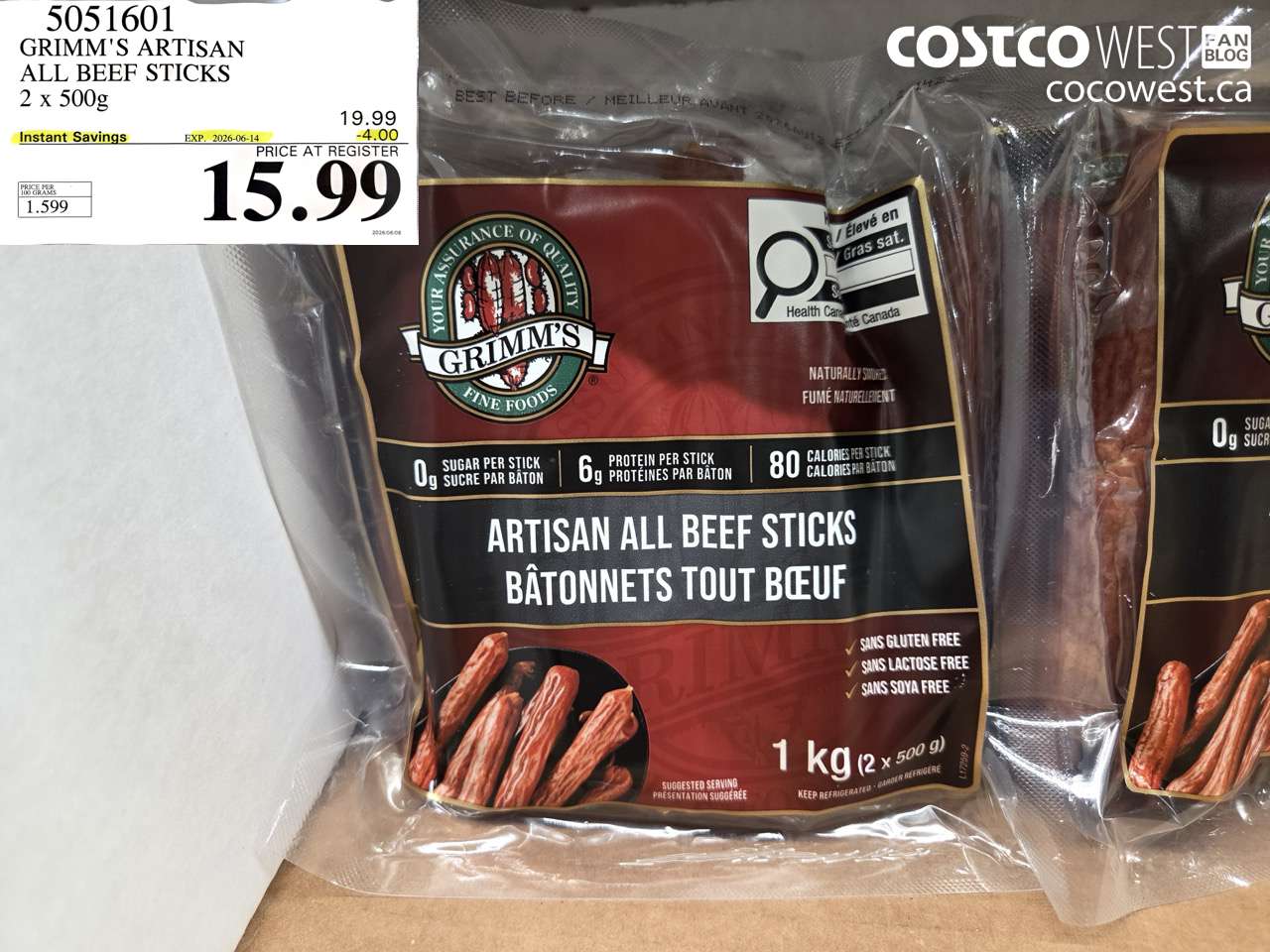 5051601 GRIMM'S ARTISAN ALL BEEF STICKS 2 X 500G ($4.00 INSTANT SAVINGS EXPIRES ON 2026-06-14) $15.99