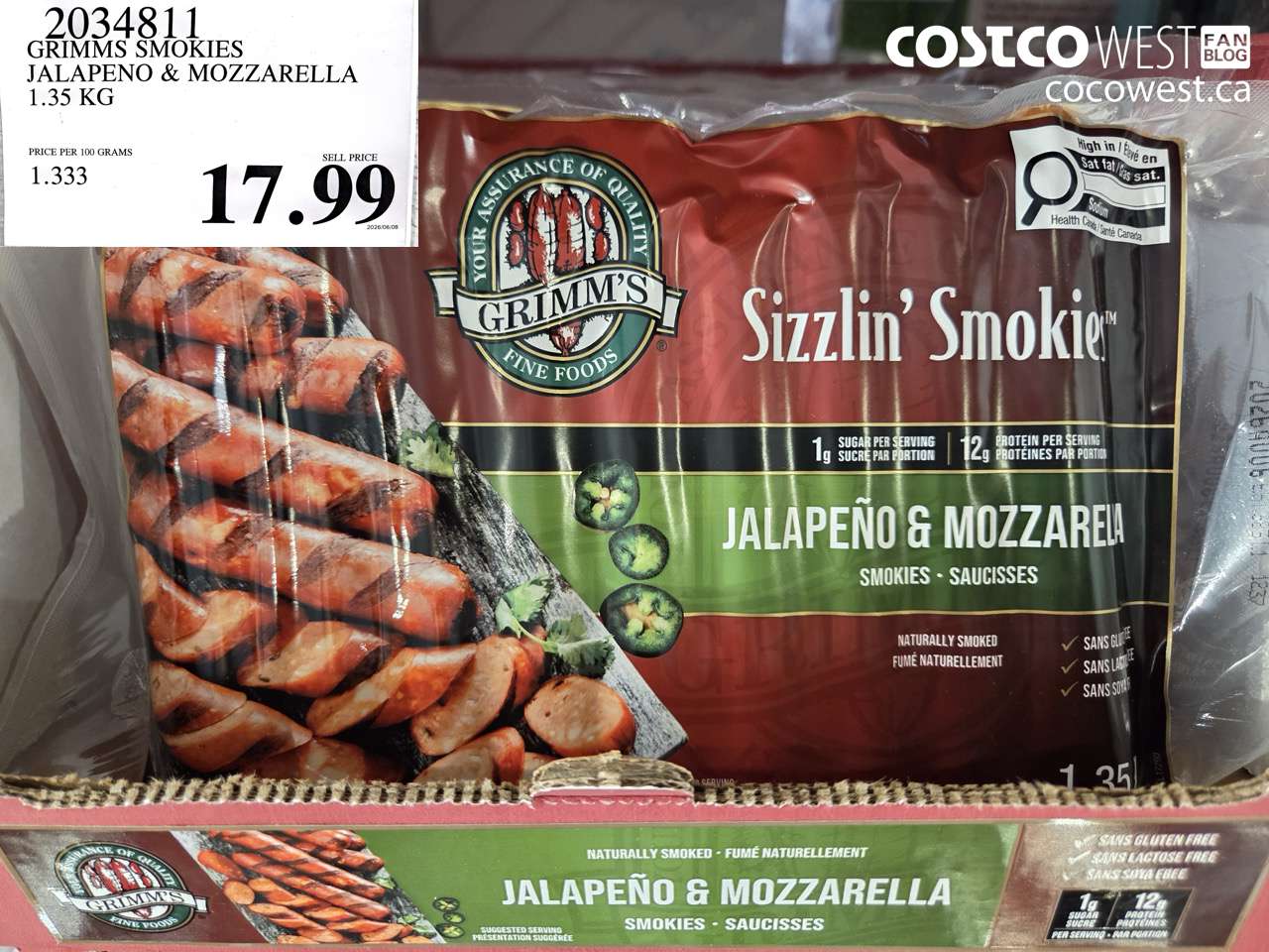 2034811 GRIMMS SMOKIES JALAPENO & MOZZARELLA 1.35 KG $17.99