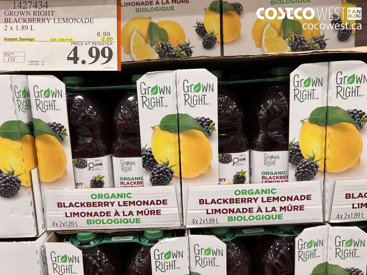 1427434 GROWN RIGHT BLACKBERRY LEMONADE 2 X 1.89 L ($2.00 INSTANT SAVINGS EXPIRES ON 2026-07-05) $4.99