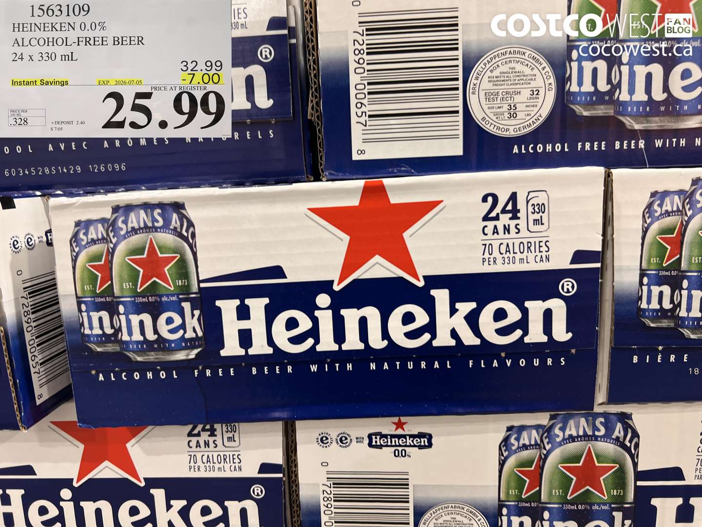 1563109 HEINEKEN 0.0% ALCOHOL-FREE BEER 24 X 330 ML ($7.00 INSTANT SAVINGS EXPIRES ON 2026-07-05) $25.99