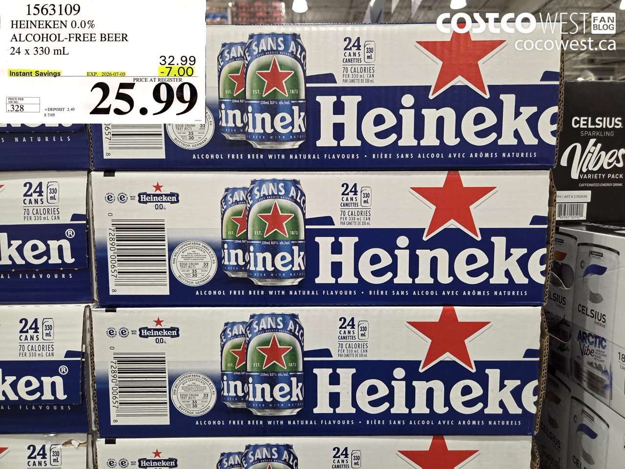 1563109 HEINEKEN 0.0% ALCOHOL-FREE BEER 24 X 330 ML ($7.00 INSTANT SAVINGS EXPIRES ON 2026-07-05) $25.99