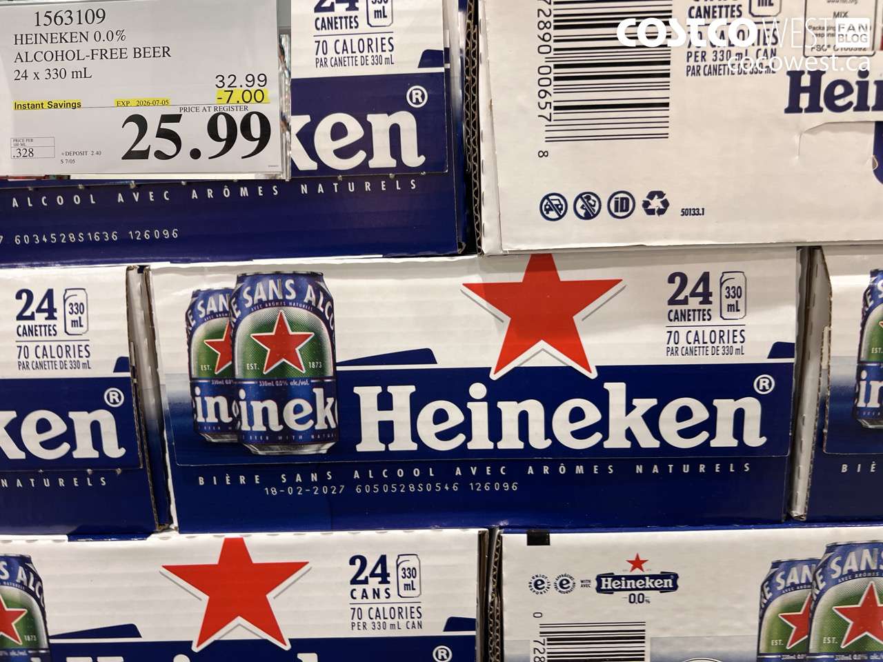 1563109 HEINEKEN 0.0% ALCOHOL-FREE BEER 24 X 330 ML ($7.00 INSTANT SAVINGS EXPIRES ON 2026-07-05) $25.99